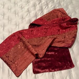 April Cornell Red Burnout Burgundy Brocade and Velvet Textured Scarf 10”x 60”